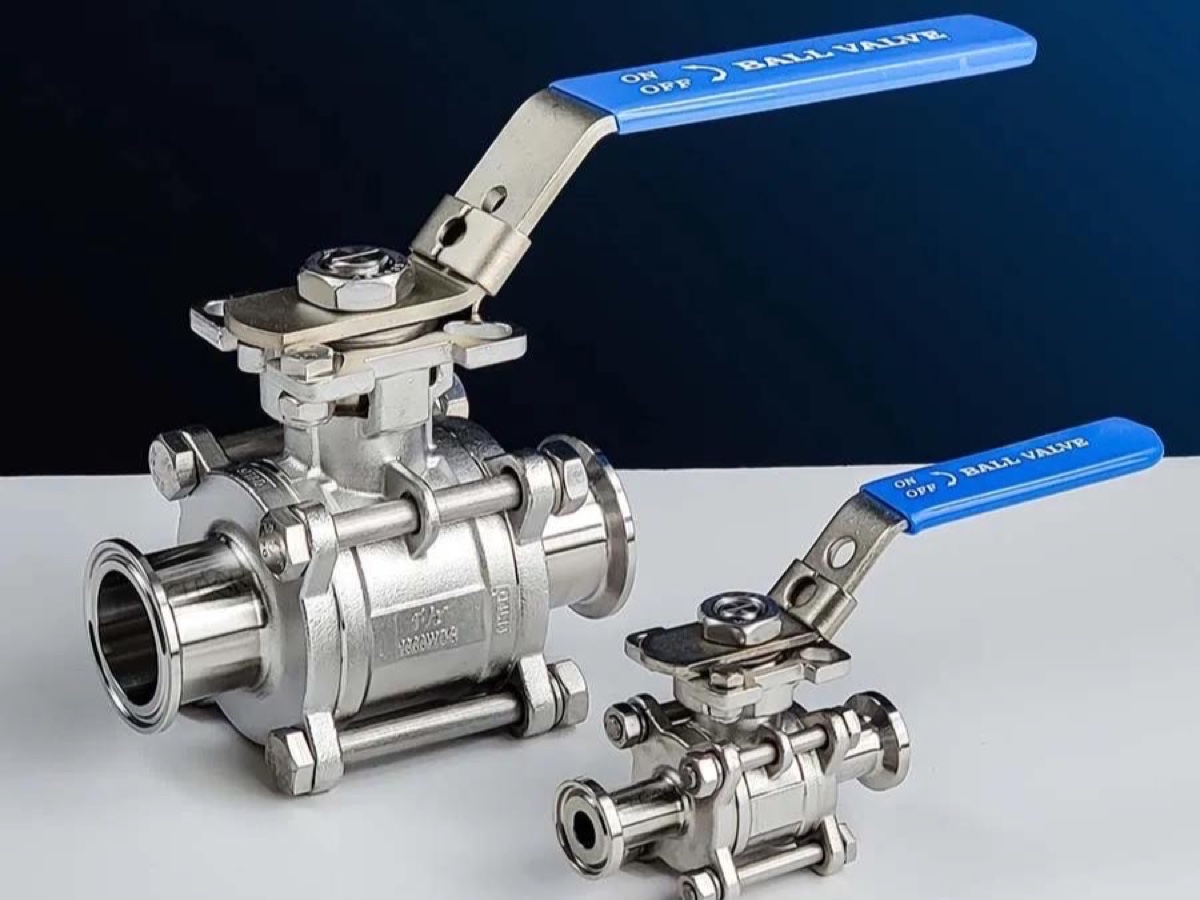 Stainless steel sanitary three-piece ball valves
