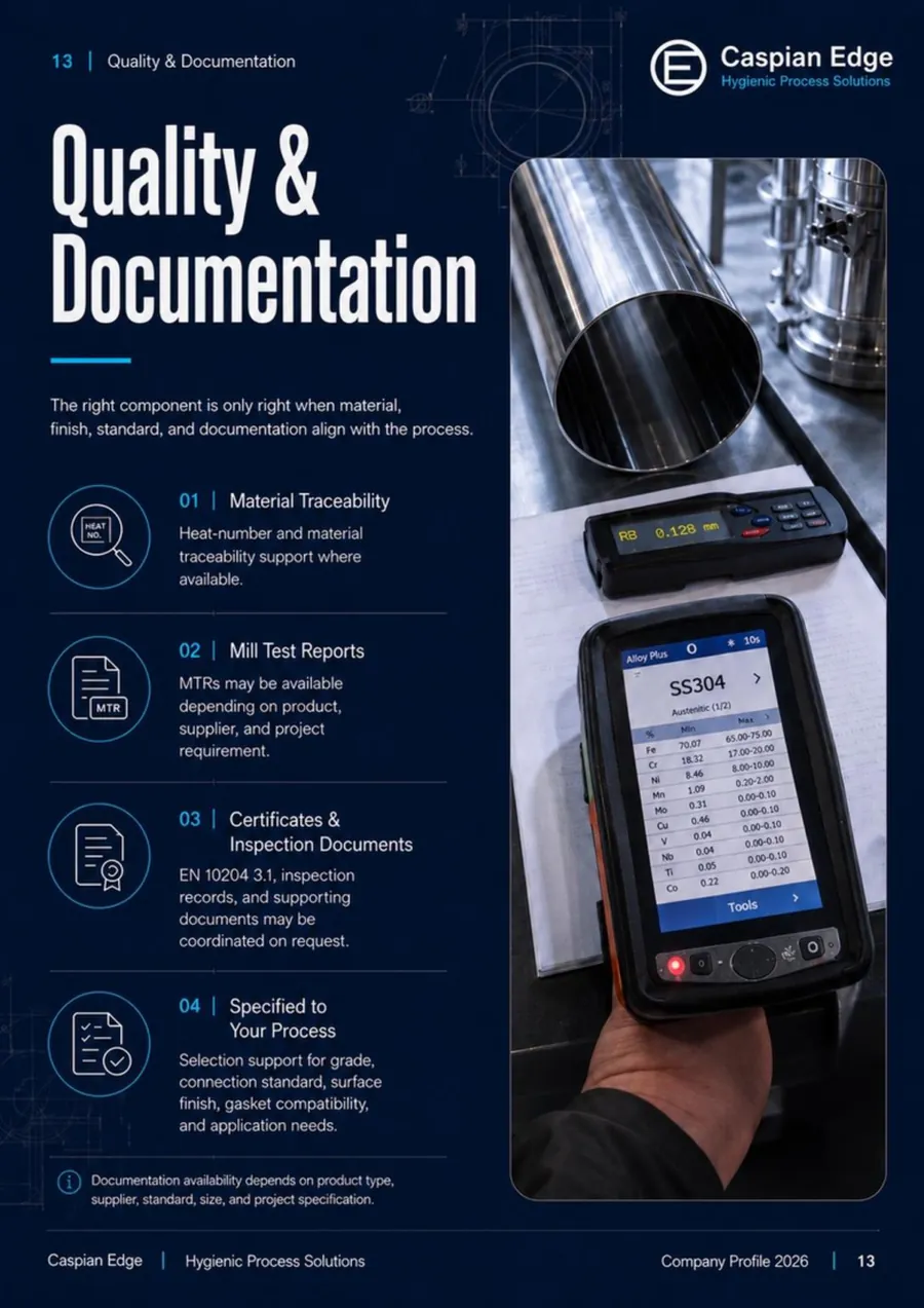 Caspian Edge company profile 2026 - page 13: Quality and Documentation